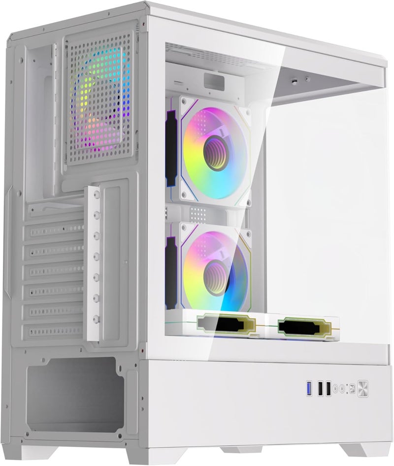 دارك فلاش علبة كمبيوتر من نوع darkFlash C365 E-ATX Mid Tower، زجاج مزدوج مقسّى بزاوية رؤية بانورامية 270 درجة، تدعم اللوحات الأم E-ATX/ATX/M-ATX، حتى 7 مراوح، مشعاع 240 مم، بطاقة رسوميات 330 مم، منفذ USB 3.0 أمامي – أبيض - Image 3