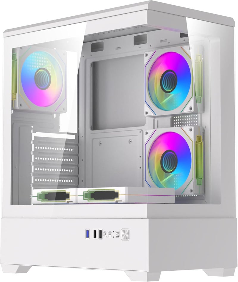دارك فلاش علبة كمبيوتر من نوع darkFlash C365 E-ATX Mid Tower، زجاج مزدوج مقسّى بزاوية رؤية بانورامية 270 درجة، تدعم اللوحات الأم E-ATX/ATX/M-ATX، حتى 7 مراوح، مشعاع 240 مم، بطاقة رسوميات 330 مم، منفذ USB 3.0 أمامي – أبيض - Image 1