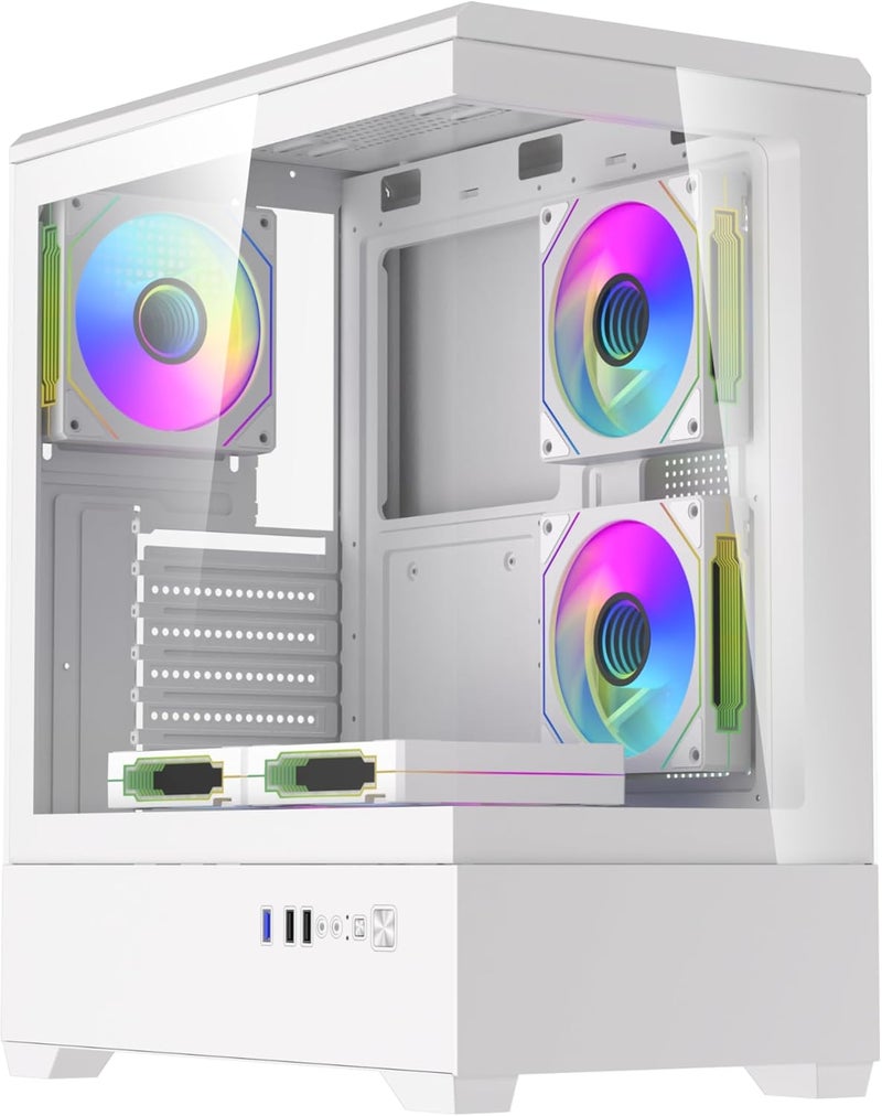 دارك فلاش علبة كمبيوتر من نوع darkFlash C365 E-ATX Mid Tower، زجاج مزدوج مقسّى بزاوية رؤية بانورامية 270 درجة، تدعم اللوحات الأم E-ATX/ATX/M-ATX، حتى 7 مراوح، مشعاع 240 مم، بطاقة رسوميات 330 مم، منفذ USB 3.0 أمامي – أبيض - Image 2
