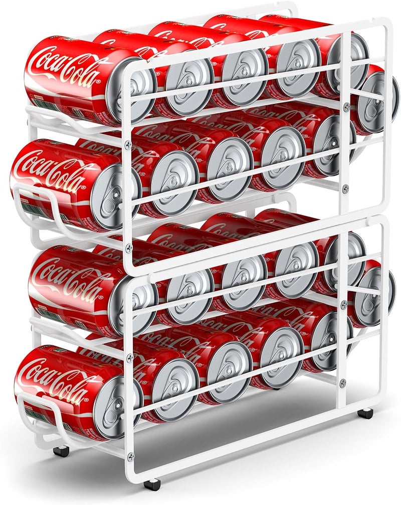 Canyave Soda Can Organizer Storage Rack, 2 Pack Stackable Beverage Soda Can Dispenser Organizer Holder for Refrigerator, Cabinet, Pantry (White) - Image 1
