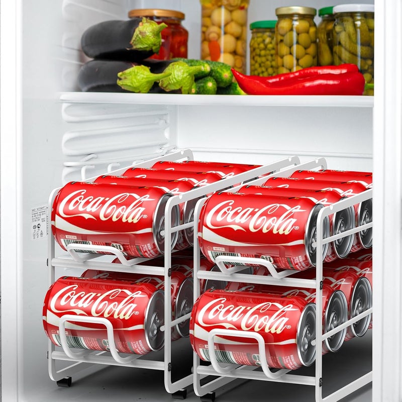 Canyave Soda Can Organizer Storage Rack, 2 Pack Stackable Beverage Soda Can Dispenser Organizer Holder for Refrigerator, Cabinet, Pantry (White) - Image 4