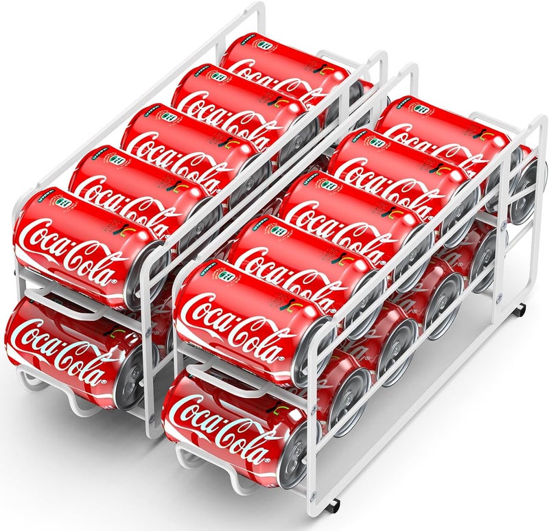 Canyave Soda Can Organizer Storage Rack, 2 Pack Stackable Beverage Soda Can Dispenser Organizer Holder for Refrigerator, Cabinet, Pantry (White) - Image 3