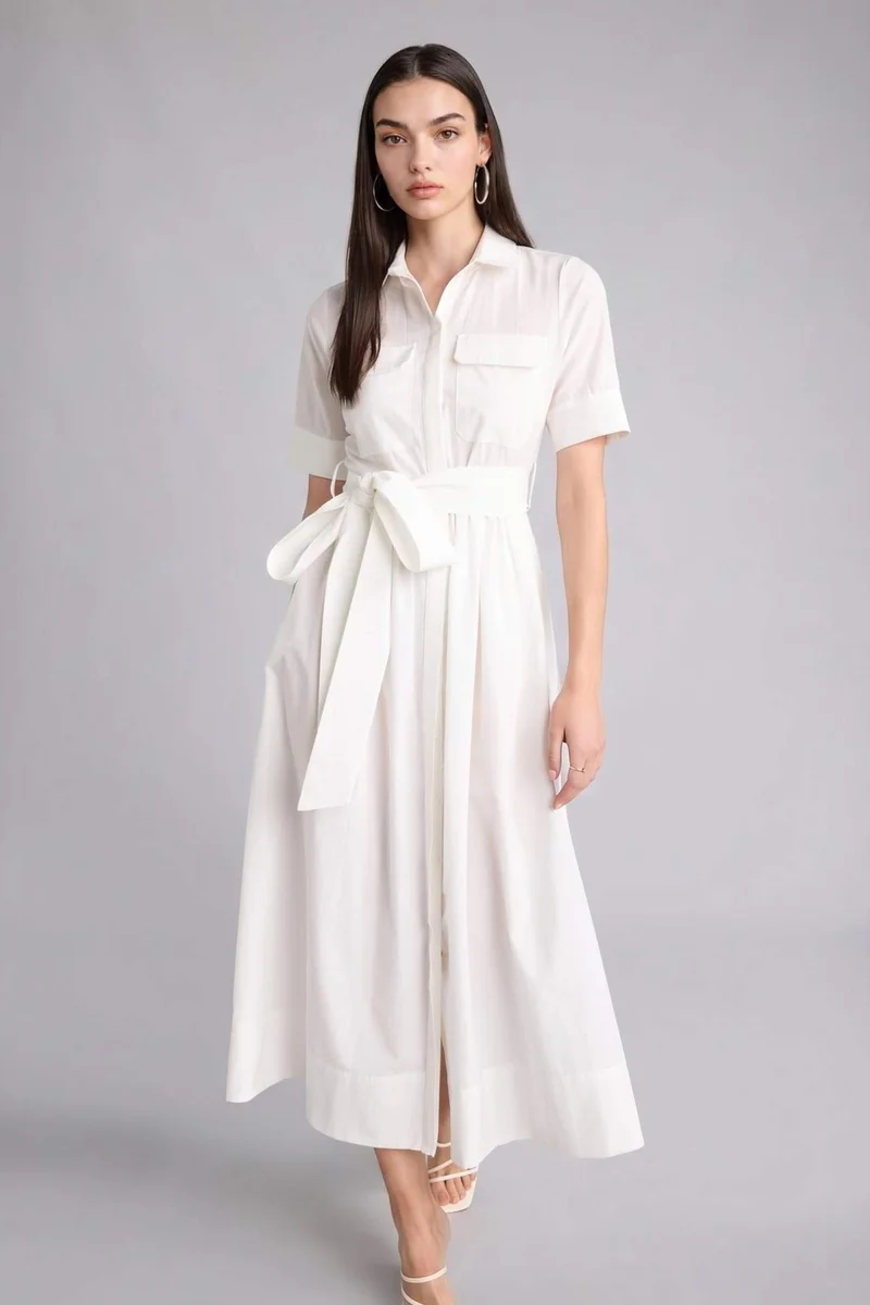 ديفاكتو A Cut Shirt Collar Midi Dress