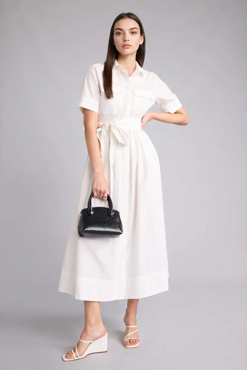 ديفاكتو A Cut Shirt Collar Midi Dress