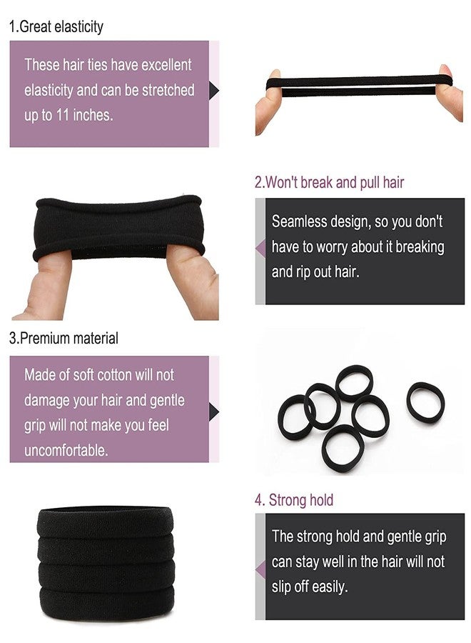 Rock World Hair Ties for Women, Elastic Cotton Thick Seamless Black Hair Bands, No Crease No Damage for Thick/Thin Hair, Soft Hair Ties Ponytail Holders Hair Accessories (50 Pieces Black rubber bands) - Image 3