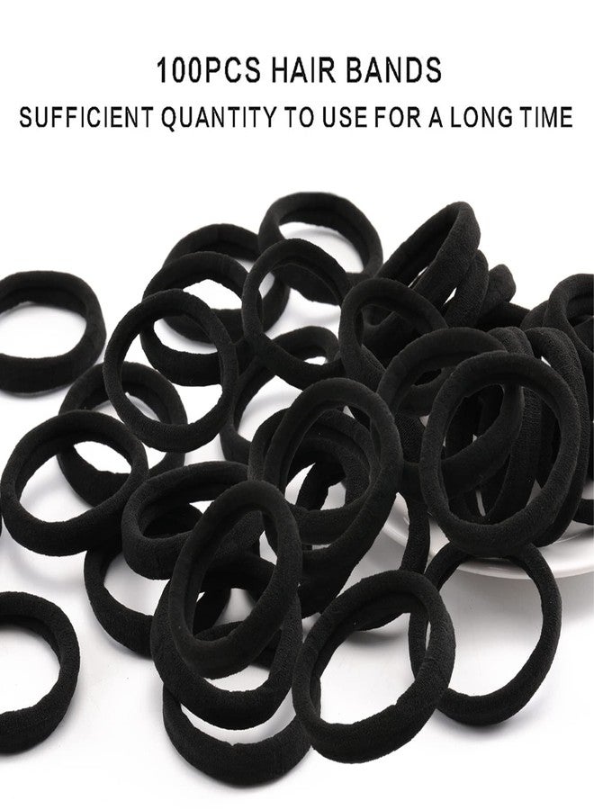Rock World Hair Ties for Women, Elastic Cotton Thick Seamless Black Hair Bands, No Crease No Damage for Thick/Thin Hair, Soft Hair Ties Ponytail Holders Hair Accessories (50 Pieces Black rubber bands) - Image 1