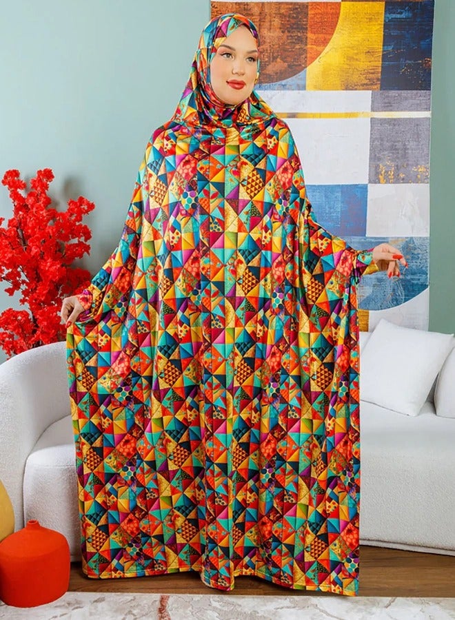 Zmurud Practical  Kuwaiti Jersey prayer dress  with headscarf- Printed from zmurud fashion  - Image 2
