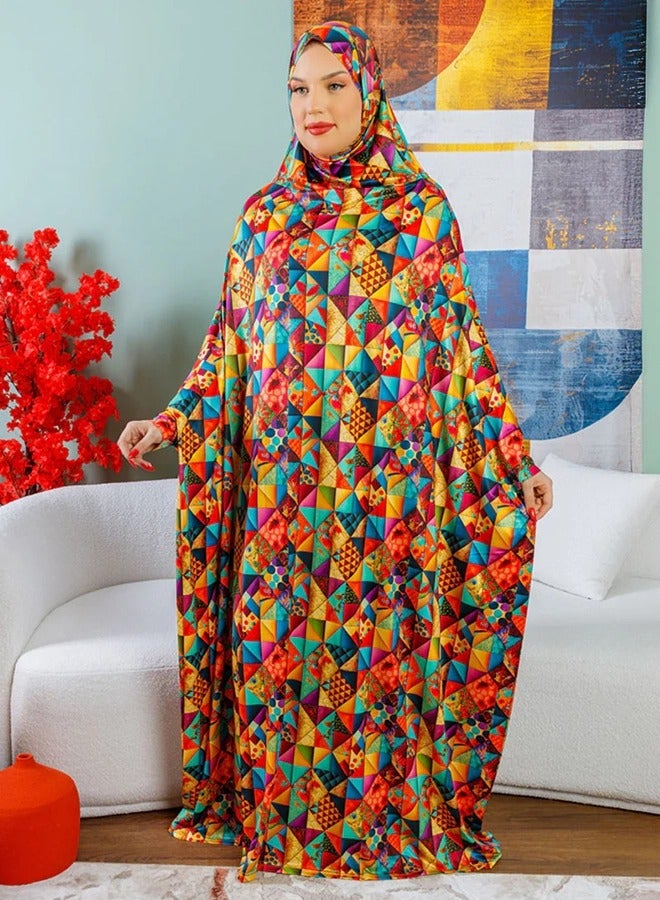 Zmurud Practical  Kuwaiti Jersey prayer dress  with headscarf- Printed from zmurud fashion  - Image 3