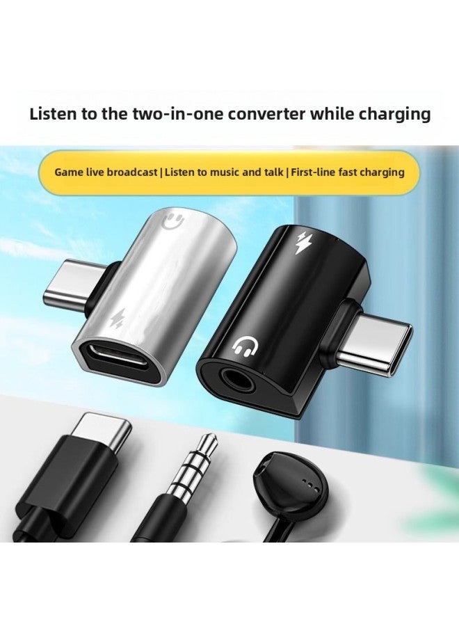 Suitable For Type-c Mobile Phone 2-in -1 Adapter 60W Super Fast Charge Call DAC Digital Mini Converter-Interface Form:Super Fast Charge 60w Two-in-one 【silver】 - Image 1