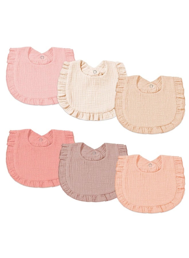 duludulu 6 Pack Muslin Baby Bibs for Baby Girls, Muslin Bibs Drool Bandana Bibs (Sweet Pink) - Image 1