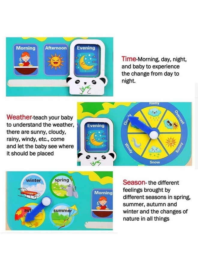 TRU TOYS TRU TOYS Multifunctional 7 in 1 Wooden Montessori Analog Clock, Calendar, Weather, Season, Time, Week, Number Teaching for Kids Preschool Educational Learning Clock Toy - Multi Color (Frog Stand) - Image 5