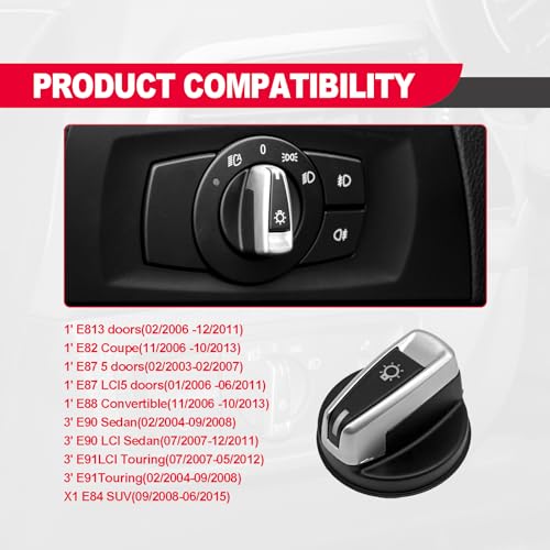 KEVWR غطاء زر مفتاح مصباح الرأس للسيارة بديل متوافق مع BMW 1 3 X1 سلسلة E90 E91 E81 E82 E87 E88، يحل محل OE# 9169405 61319169405 61316932794 - Image 3