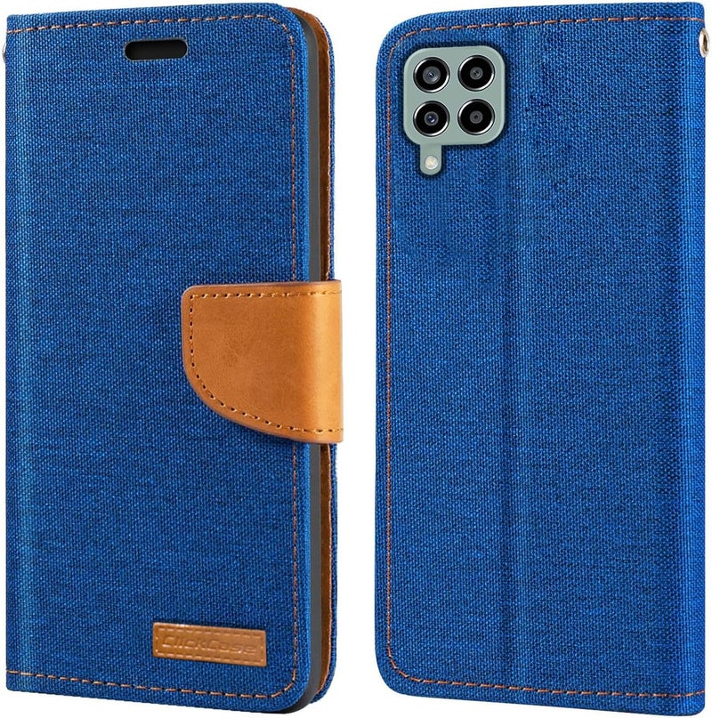ClickCase Canvas Series for Samsung Galaxy M53 5G Cloth & Pu Leather Wallet Flip Case Kick Stand Magnetic Closure Flip Cover for Samsung Galaxy M53 5G (Blue)