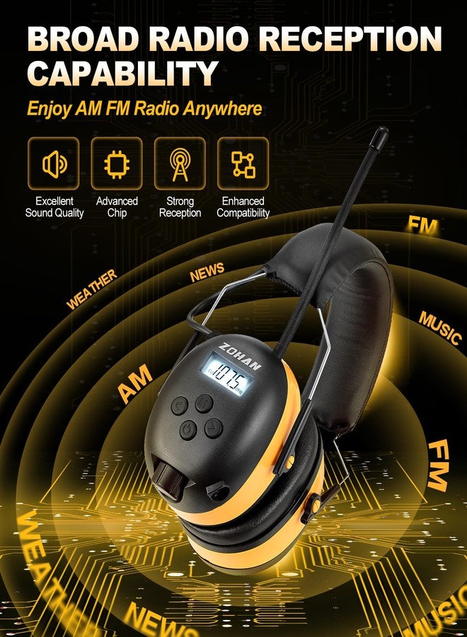 زوهان سماعة رأس ZOHAN EM042 AM/FM مزودة بشاشة رقمية، وواقيات أذن آمنة لتقليل الضوضاء، وواقي سمع مريح للغاية لقص العشب وتنسيق الحدائق - أصفر - Image 2