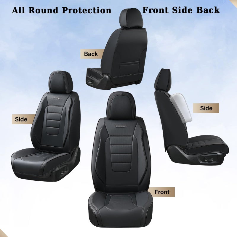 Coverado Seat Covers Full Set, Car Seat Cover Black, Seat Covers for Cars, Car Seat Protector, Nappa Leather Car Seat Cushion, Waterproof Car Seat Covers Front Seats and Back Fit for Most Cars - Image 4