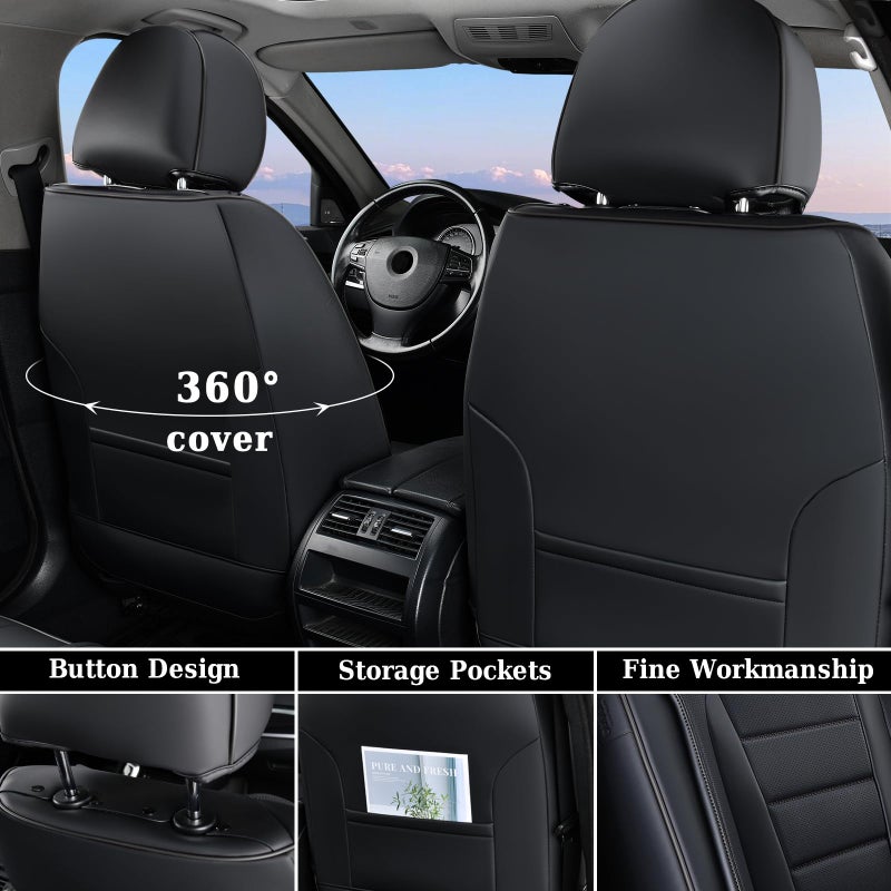 Coverado Seat Covers Full Set, Car Seat Cover Black, Seat Covers for Cars, Car Seat Protector, Nappa Leather Car Seat Cushion, Waterproof Car Seat Covers Front Seats and Back Fit for Most Cars - Image 2