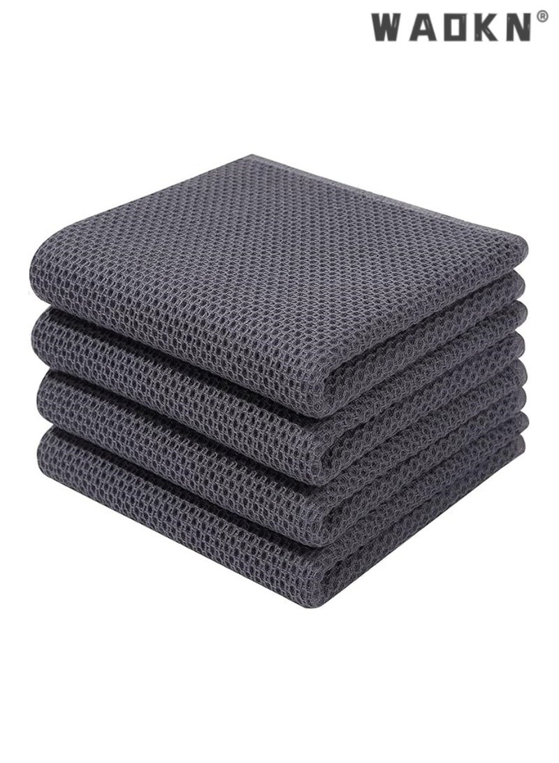 WAOKN 4-Piece Cotton Waffle Weave Kitchen Dish Cloths & Tea Towels Set - Ultra-Soft, Super Absorbent, & Rapid Drying for Everyday Use（34x34CM，Grey） - Image 1