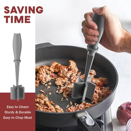 PGYARD Meat Chopper, Hamburger Grinder, Premium Heat Resistant Smasher for Ground Beef, Burger Grinder Nylon Potato Mix Tool-Grey - Image 4