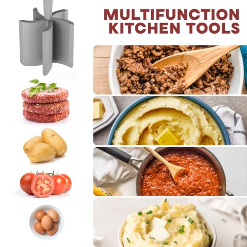 PGYARD Meat Chopper, Hamburger Grinder, Premium Heat Resistant Smasher for Ground Beef, Burger Grinder Nylon Potato Mix Tool-Grey - Image 3