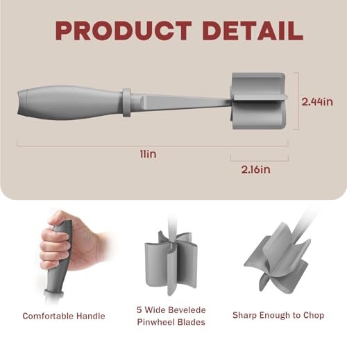 PGYARD Meat Chopper, Hamburger Grinder, Premium Heat Resistant Smasher for Ground Beef, Burger Grinder Nylon Potato Mix Tool-Grey - Image 2