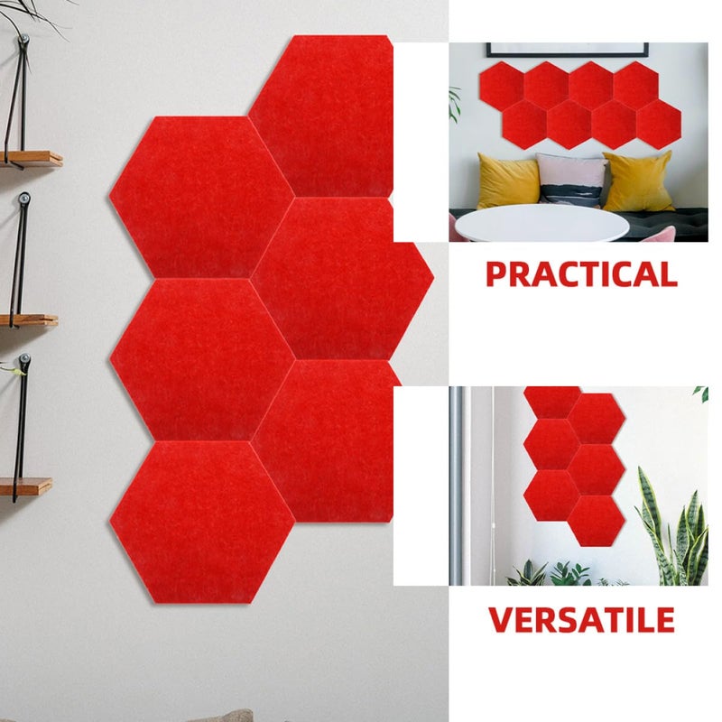 Hexagon Felt Bulletin Board 10pcs 10cm Side Red Soundproof Wall Pads for Office Classroom - Image 4
