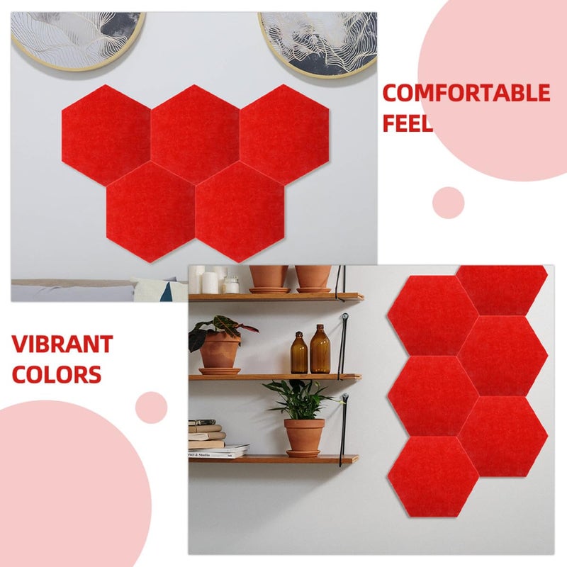 Hexagon Felt Bulletin Board 10pcs 10cm Side Red Soundproof Wall Pads for Office Classroom - Image 5