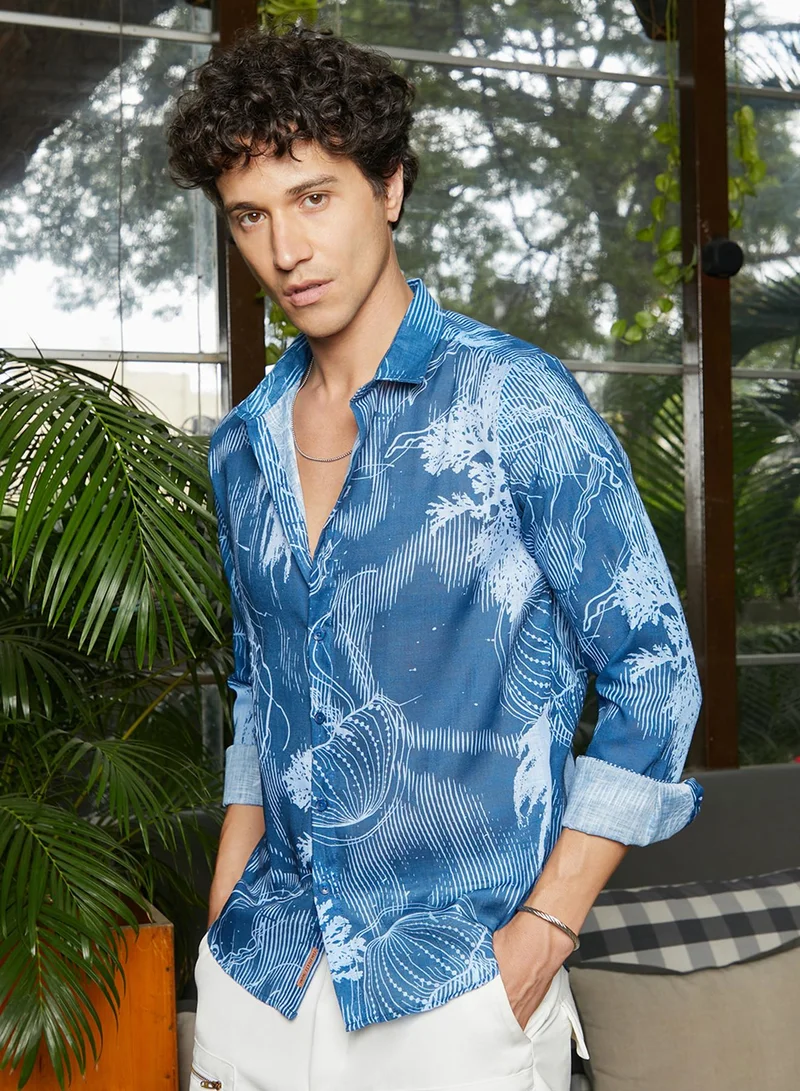 كامبوس سوترا Men's Lapis Blue Jellyfish Contrast Shirt
