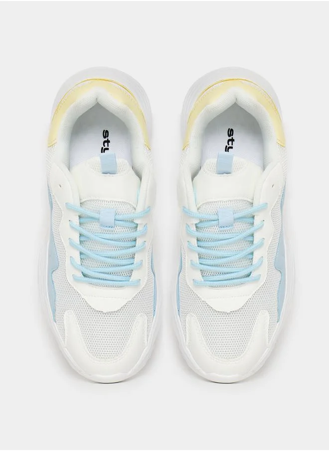 Styli Panelled Lace-Up Chunky Sneakers