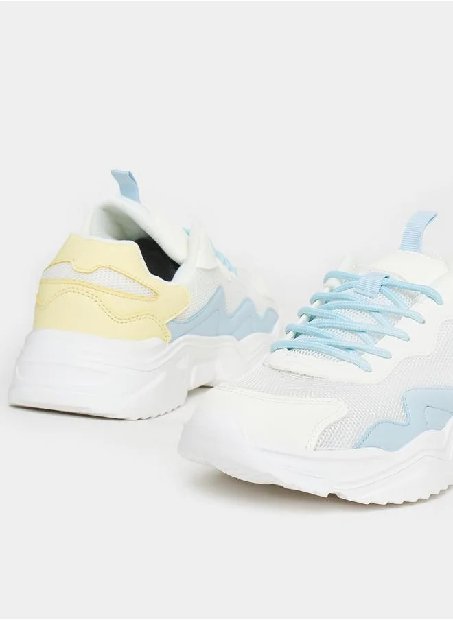 Styli Panelled Lace-Up Chunky Sneakers