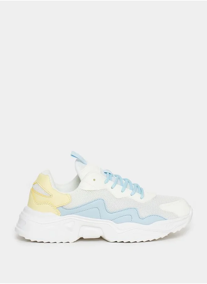 Styli Panelled Lace-Up Chunky Sneakers