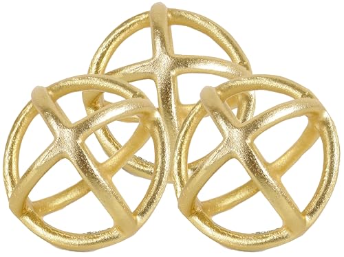 CLEENTABLE  3Piece Brush Gold Metal Sphere Decorative Ball Set  4 Orbs for Modern Home Decor  Centerpiece Accents