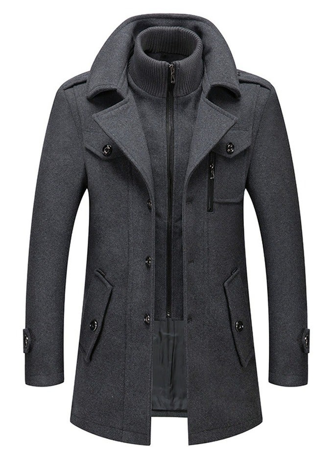 Loquat Men's Wool Blend Coat Windbreaker Trench Soft Warm Coat Grey  - Image 1