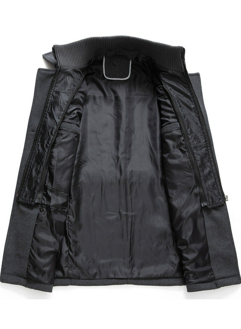 Loquat Men's Wool Blend Coat Windbreaker Trench Soft Warm Coat Grey  - Image 3