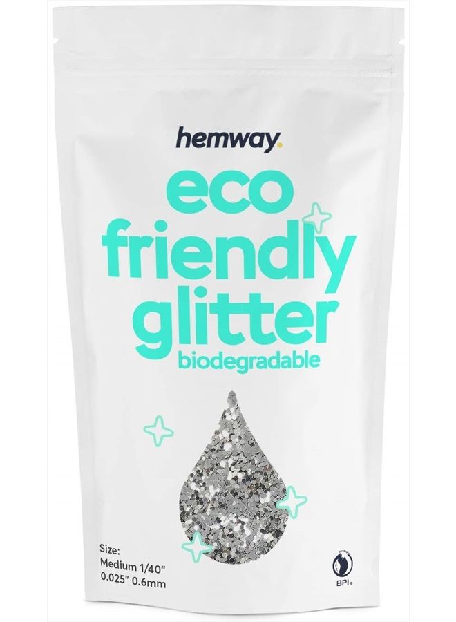 Hemway Biodegradable Glitter Eco Friendly - 100g/3.5oz Bio Cosmetic Safe Sparkle Vegan for Face Eyeshadow Body Hair Festival Makeup Craft - Chunky (1/40" 0.025" 0.6mm) - Silver - Image 1