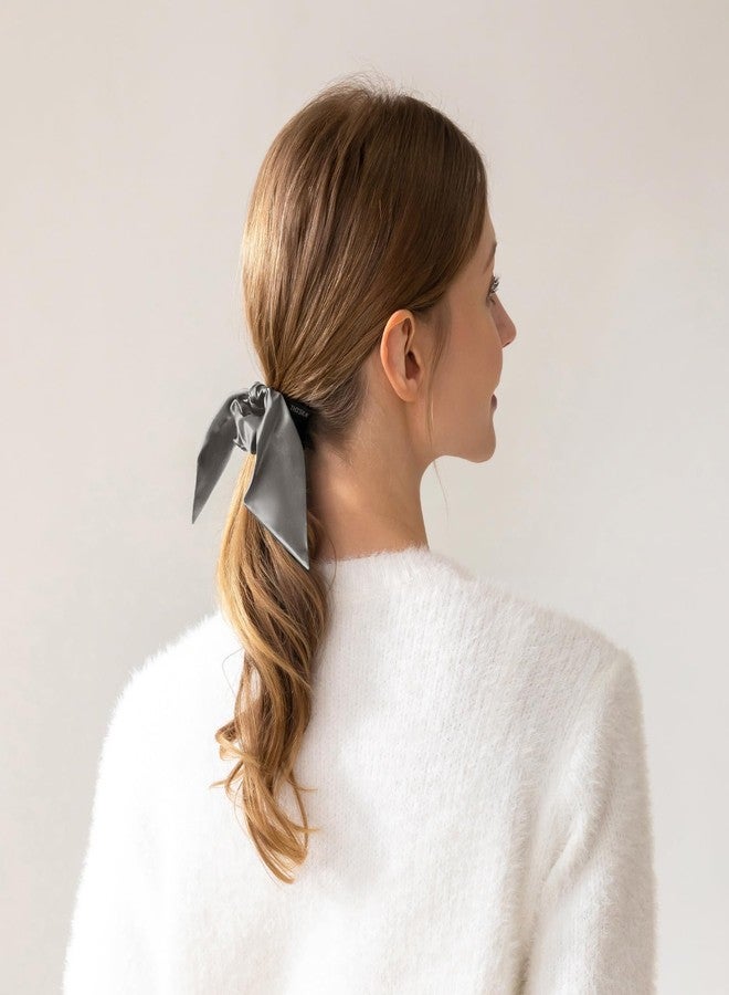 THXSILK Hair Silk Scrunchies with Bow for Women Pure Mulberry Silk Hair Cute Ring Ties Scrunchies for Girls Women's Thick Hair Grey, 3.5" - Image 4