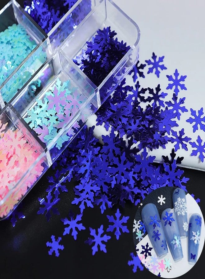 KZBTRBT Christmas Nail Art Stickers Decals - 6 Grids Blue Snowflake Glitter Sequins - Xmas Snow flakes Nail Art Decoration for Nails Pink Snowflakes Winter Christmas Nail Supplies for Professional Accessories - Image 3
