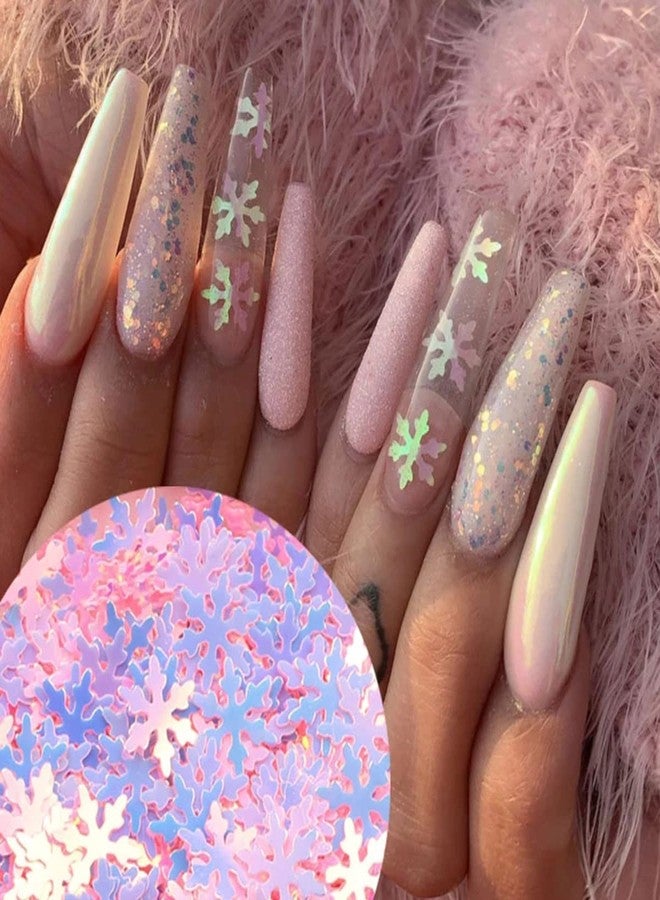 KZBTRBT Christmas Nail Art Stickers Decals - 6 Grids Blue Snowflake Glitter Sequins - Xmas Snow flakes Nail Art Decoration for Nails Pink Snowflakes Winter Christmas Nail Supplies for Professional Accessories - Image 5