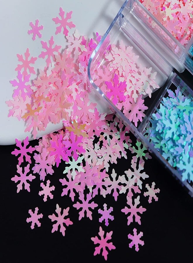 KZBTRBT Christmas Nail Art Stickers Decals - 6 Grids Blue Snowflake Glitter Sequins - Xmas Snow flakes Nail Art Decoration for Nails Pink Snowflakes Winter Christmas Nail Supplies for Professional Accessories - Image 4