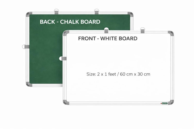 YAJNAS Non Magnetic 2X1 (60CM x 30CM Feet Double Sided White Board and Chalk Board Both Side Writing Boards, one Side White Marker and Reverse Side Chalk Board Surface - Pack of 1 - Image 1