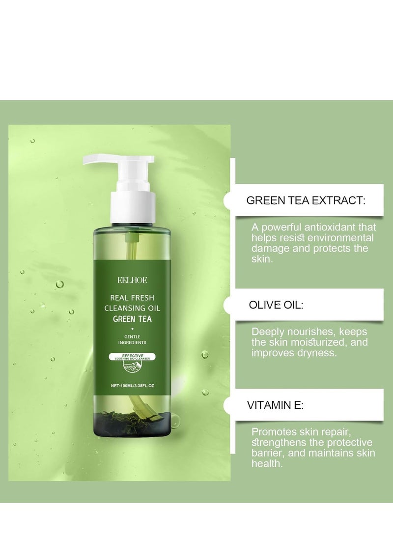 إيلهو زيت منظف للشاي الأخضر 100 مل - منظف للوجه الكوري اللطيف ، مكياج نباتي ومزيل واقي من الشمس ، منظف زيت وجه خفيف الوزن للنساء والرجال ، خال من القسوة - Image 2