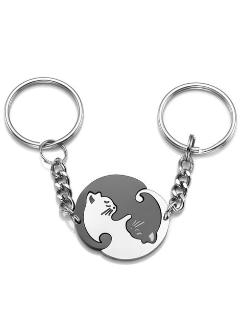 2 pcs Black and White Matching Puzzle Cat Couples Keychain