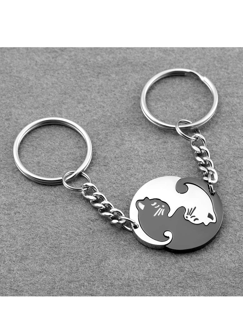 2 pcs Black and White Matching Puzzle Cat Couples Keychain