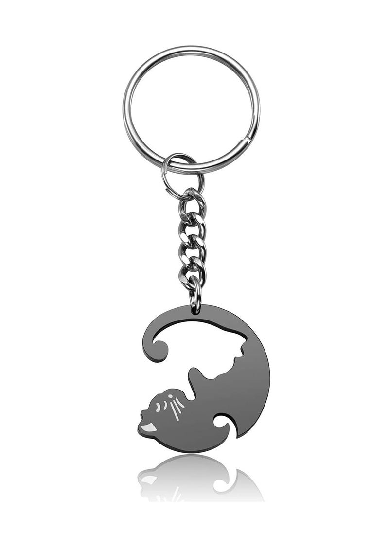 2 pcs Black and White Matching Puzzle Cat Couples Keychain