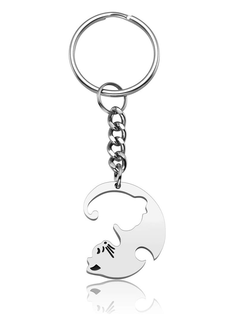 2 pcs Black and White Matching Puzzle Cat Couples Keychain
