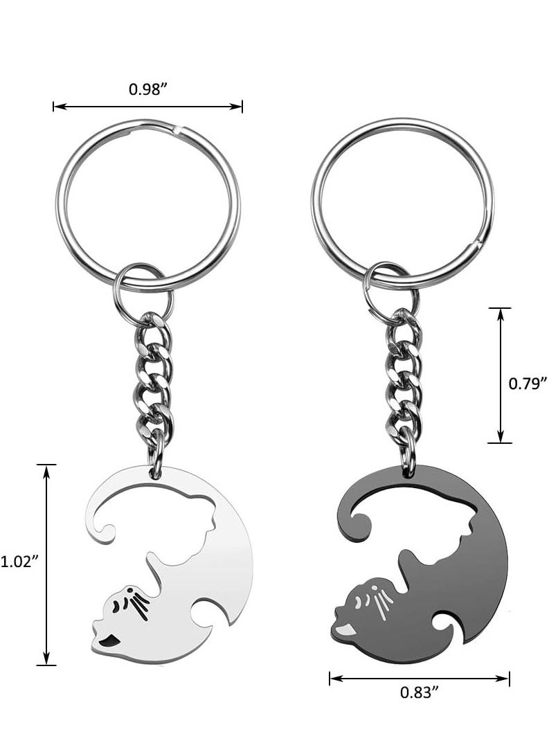 2 pcs Black and White Matching Puzzle Cat Couples Keychain
