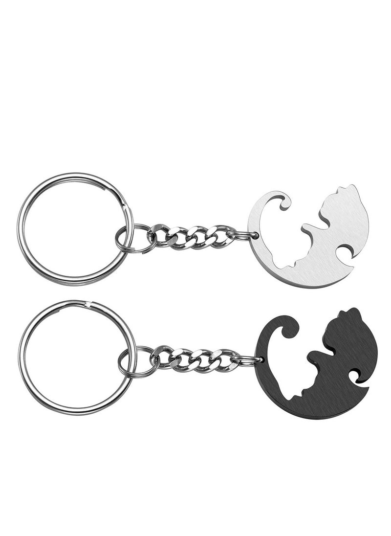 2 pcs Black and White Matching Puzzle Cat Couples Keychain