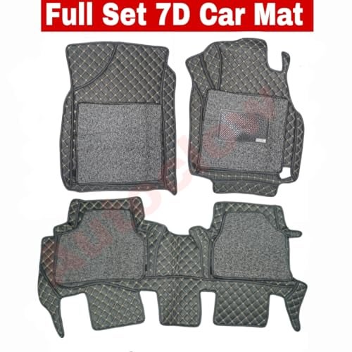 AutoClow Premium 7D Car Mat for Maruti Suzuki Swift (Model :2024-2026)|| Luxury Leather Dual-Stitch Full Set 7D Car Floor Mat ||Color : Golden Stitch-Silver Grass (Design-1) - Image 2