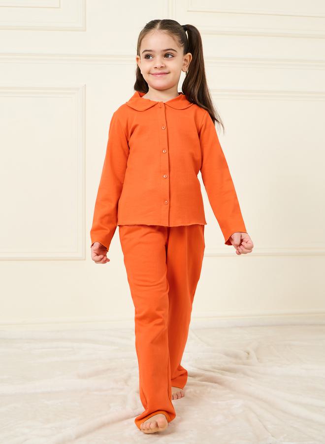 Styli Solid Collared Button Down Shirt & Pyjama Set - Image 1