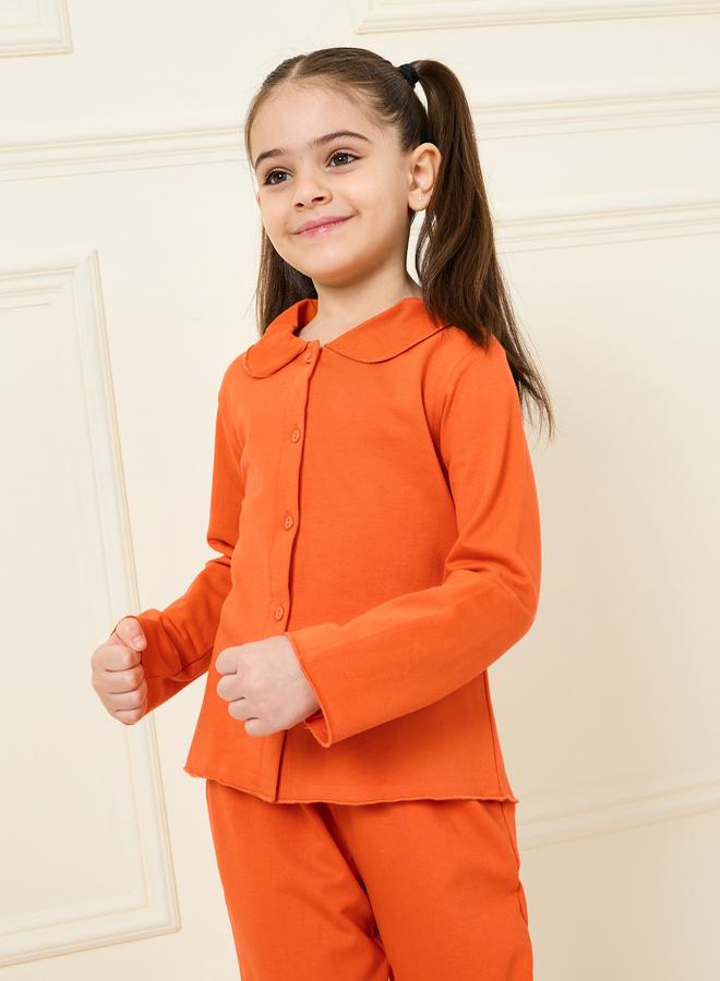 Styli Solid Collared Button Down Shirt & Pyjama Set - Image 2