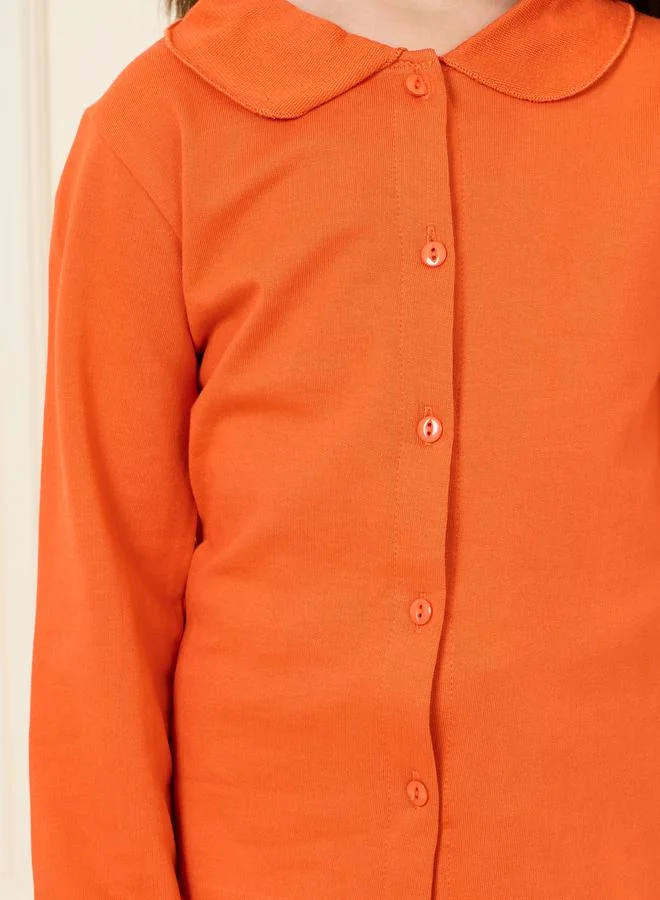 Styli Solid Collared Button Down Shirt & Pyjama Set